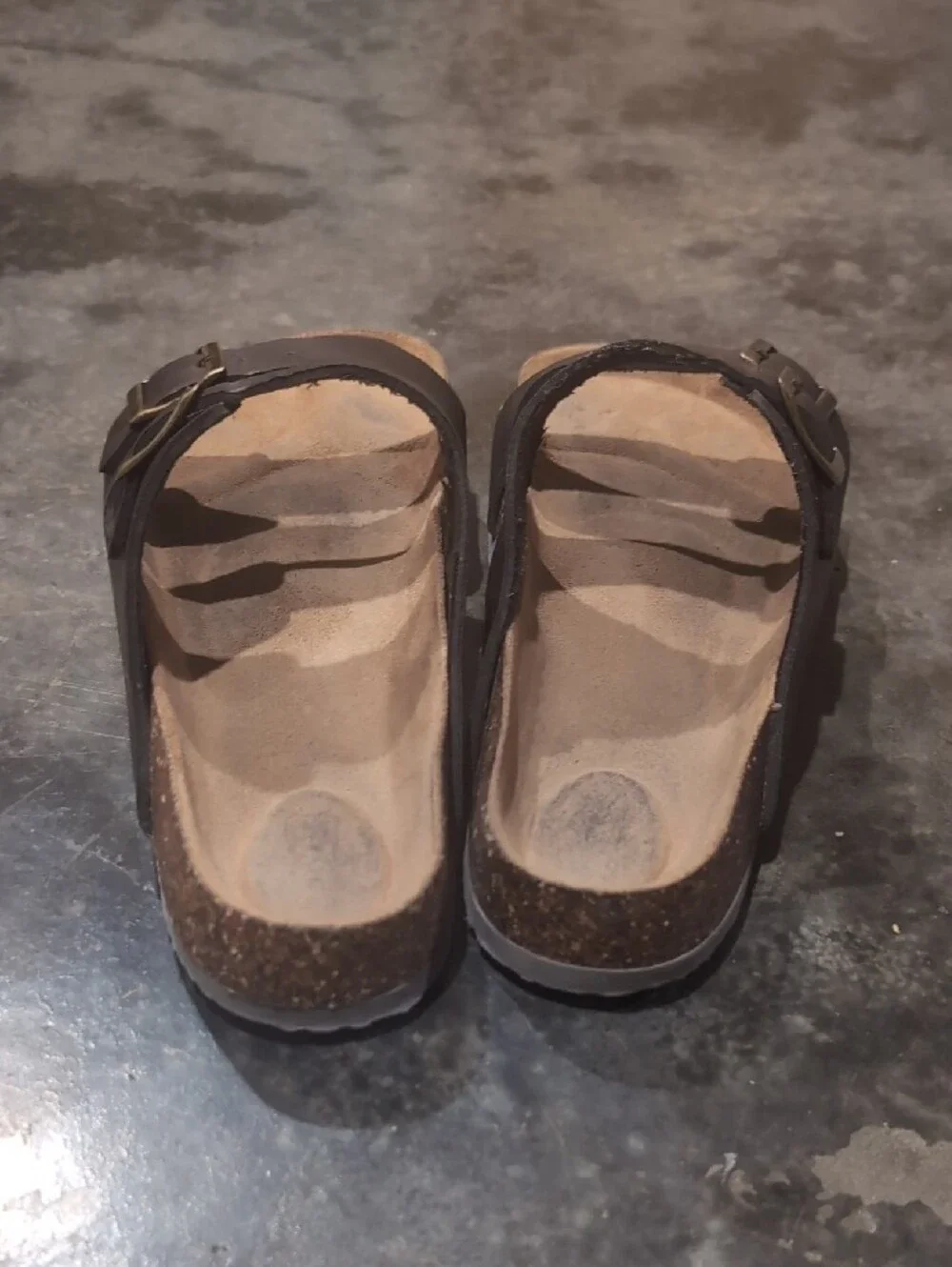 Mens Double-Strap Brown Leather Slide Sandals